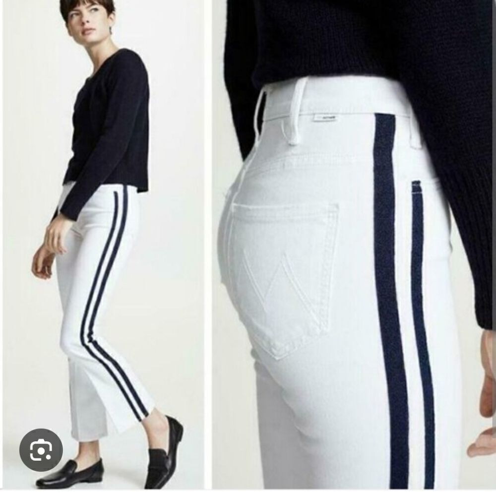 Mother Denim the Hustler ankle glass sleeper racer jeans white black - Picture 2 of 16